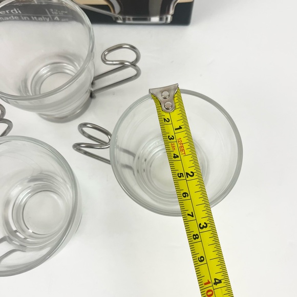 Expreso Cups Set of 4 3.5oz Cups Bormioli Rocco Brand Clear Glass Silver Handles - Picture 5 of 10